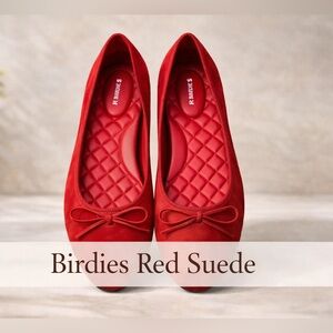 Birdies Red Suede Ballet Flats Bow Detail Size 7